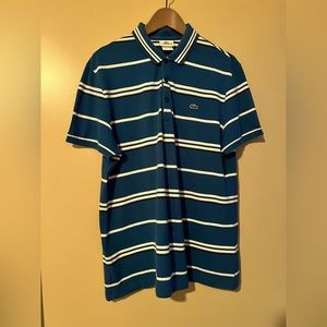 Lacoste blue polo with white and navy stripes, cotton, slim fit, size 7